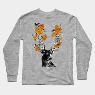 Stag and Roses | Stag and Flowers | Orange Roses | Long Sleeve T-Shirt